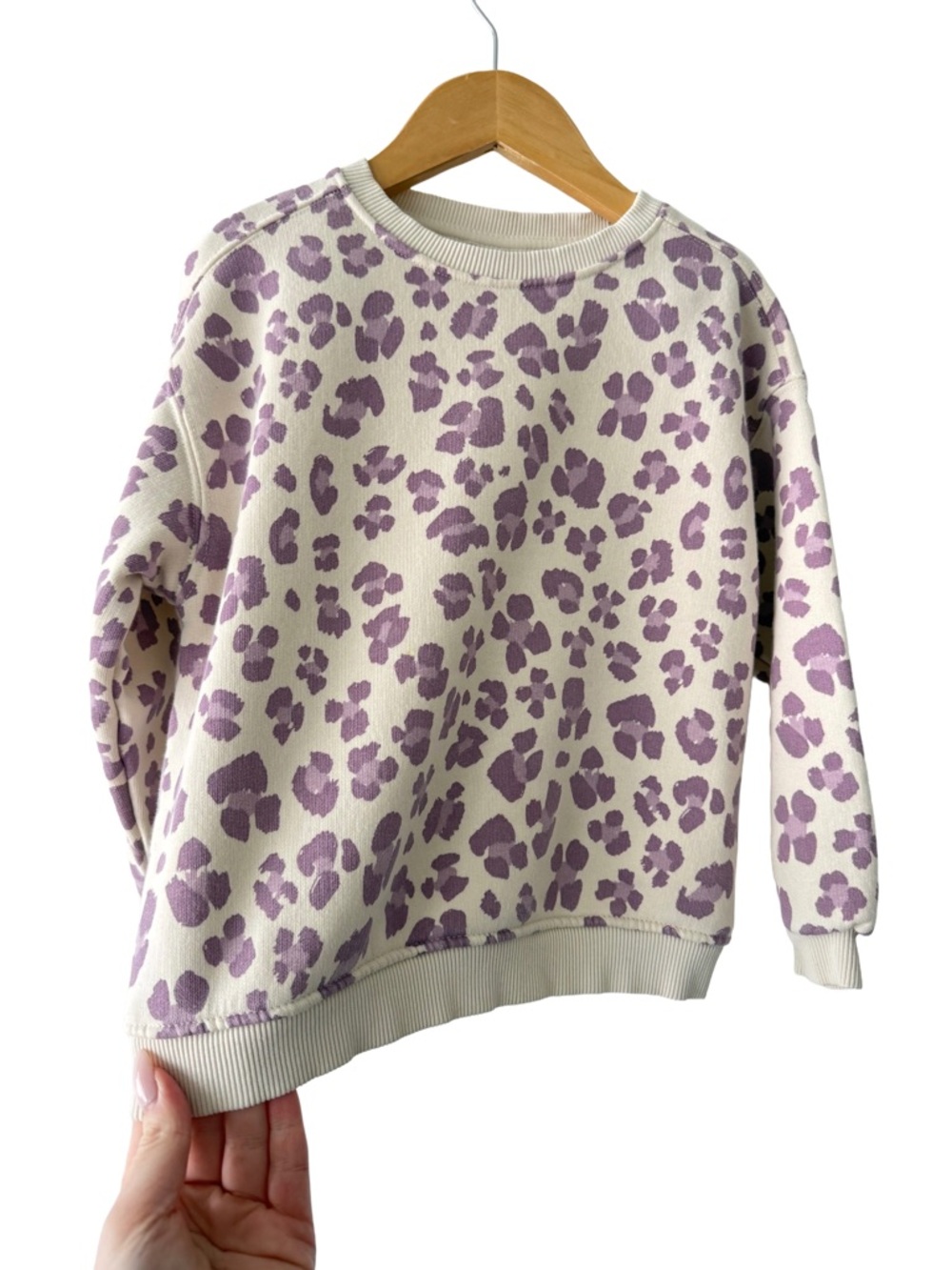 Zara Cream Crewneck with Lilac Leopard Accents 5Y